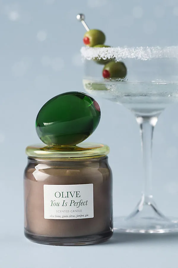 Olive You Is Lidded Glass Candle - Green, Cotton by Anthropologie