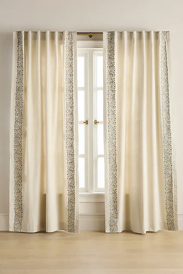 Oliver Embroidered Cotton Curtain - Blue product
