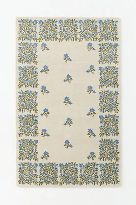Oliver Hand Tufted Floral Border Rug - Blue, Wool product