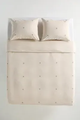 Olivia Double Duvet Cover Floral Embroidered - Beige, Cotton-Linen alternate view