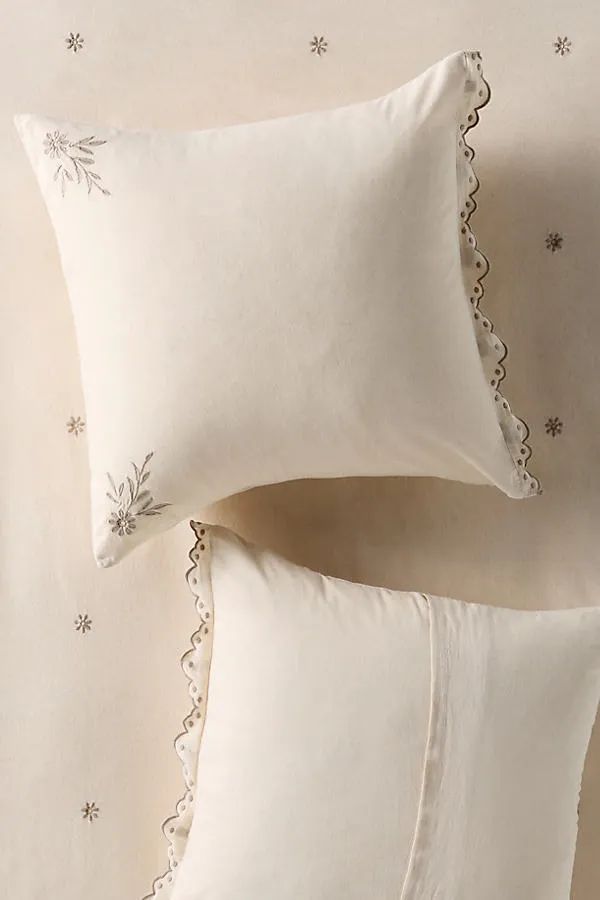Olivia Floral Embroidered Cushion Cover - Beige, Cotton-Linen product