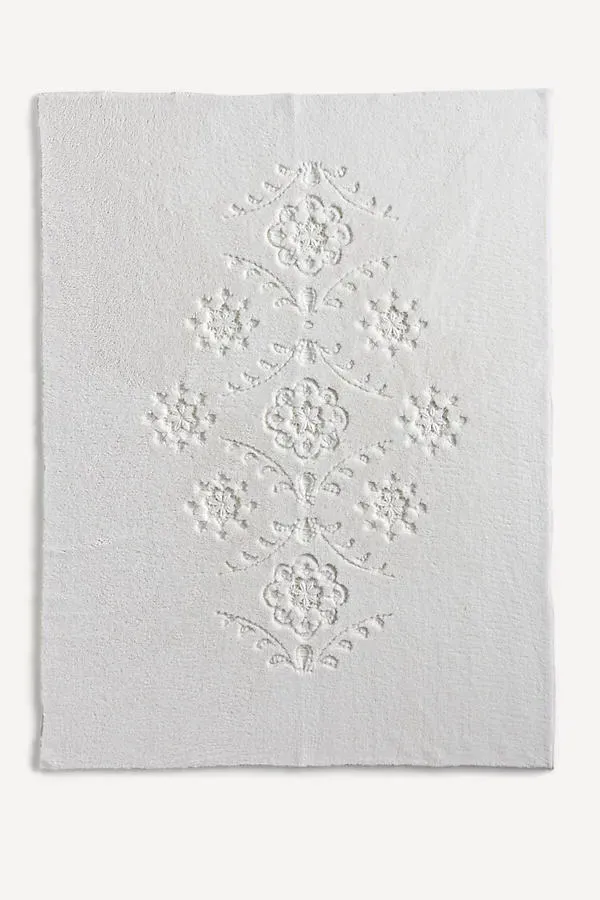 Ophelia Floral Carved Throw Blanket - White, Faux Fur product