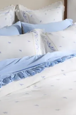 Ophelia Floral Duvet Cover with Lace Trim - White, Cotton product
