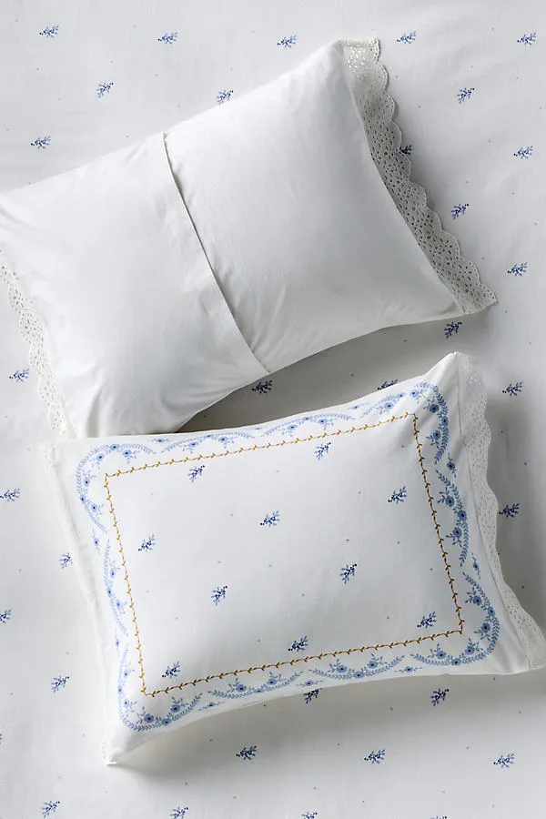 Ophelia Floral Lace Trim Pillowcases Set of 2 - White, Cotton product
