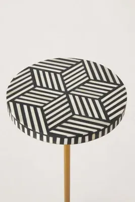 Optical Inlay Round End Table - Black, Bone Inlay product