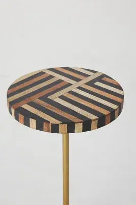Optical Wood Inlay Round End Table - Brown product
