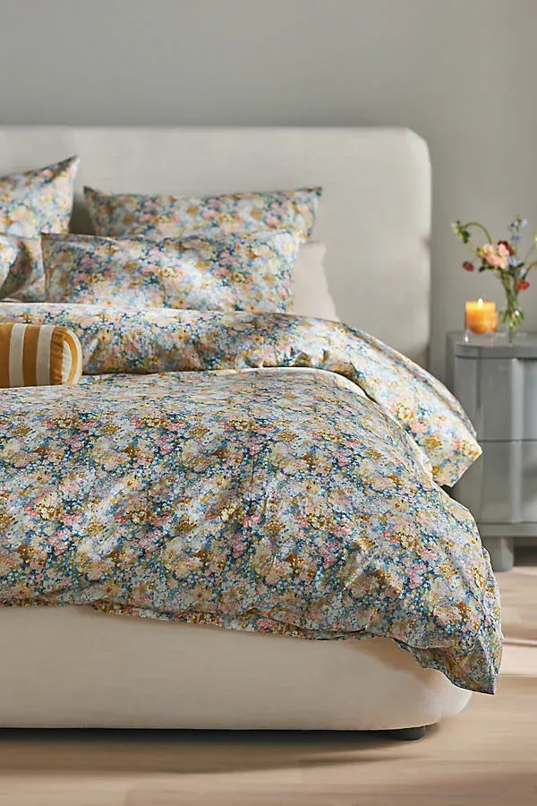 Organic Cotton Printed Percale Duvet - Blue, California King by Anthropologie