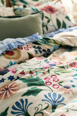 Organic Cotton Printed Sateen Duvet - Blue by Anthropologie, image 2