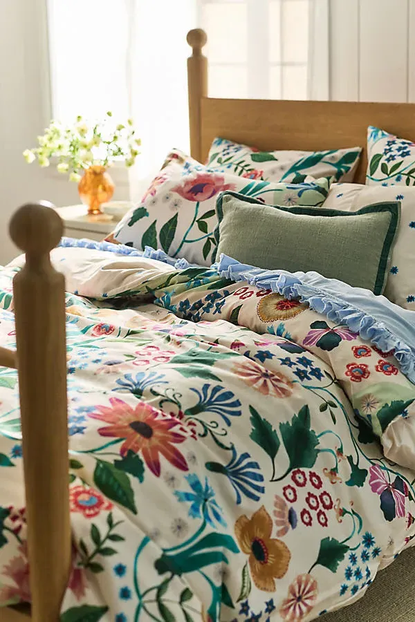 Organic Cotton Printed Sateen Duvet - Blue by Anthropologie