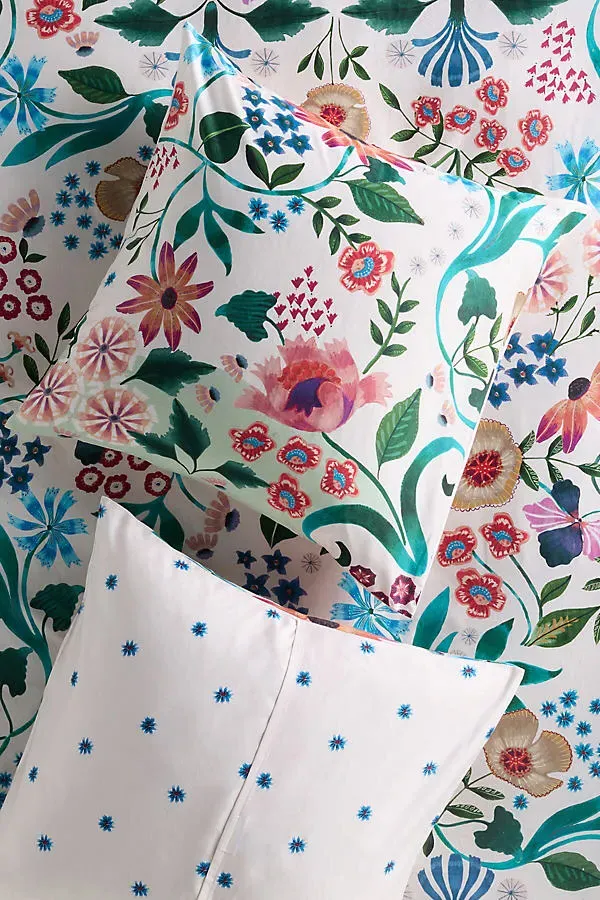 Organic Cotton Printed Sateen Euro Sham - Blue by Anthropologie