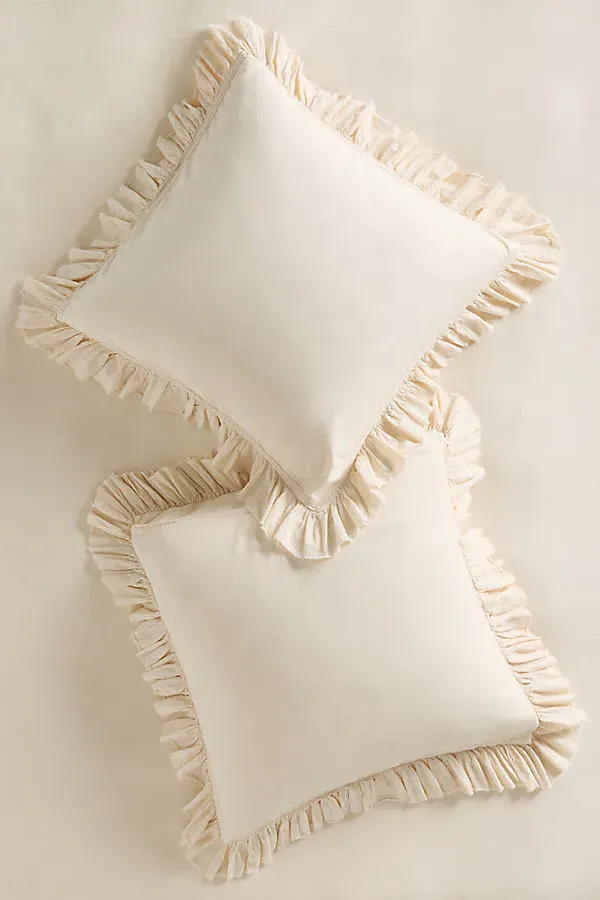 Organic Cotton Sateen Ruffled Cushion - White product