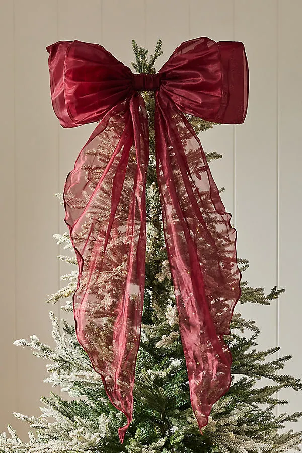 Organza Bow Tree Topper - Red, Polyester by Anthropologie