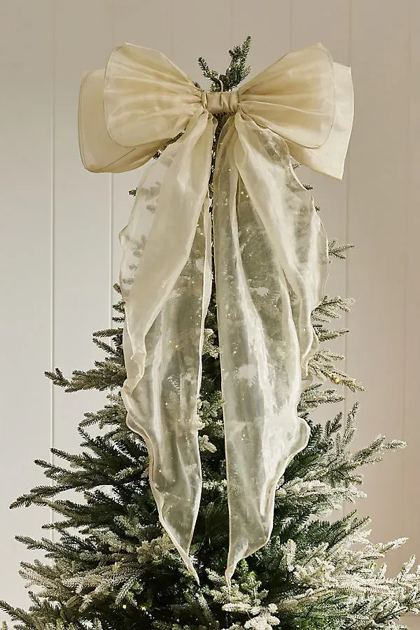 Organza Bow Tree Topper - White, Polyester by Anthropologie