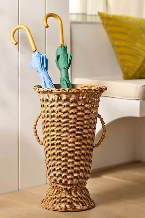 Oriana Tall Urn Wicker Basket - Wicker, Iron by Anthropologie