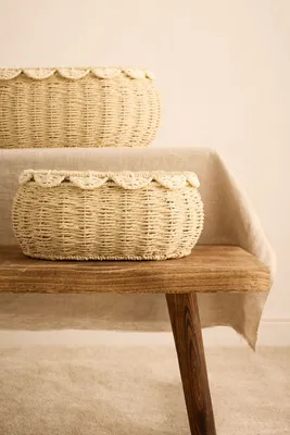 Oval Scallop Basket with Lid - Yellow, Paper Rope product