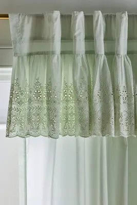 Overdyed Eyelet Sheer Curtain - Green, Cotton by Anthropologie, image 2