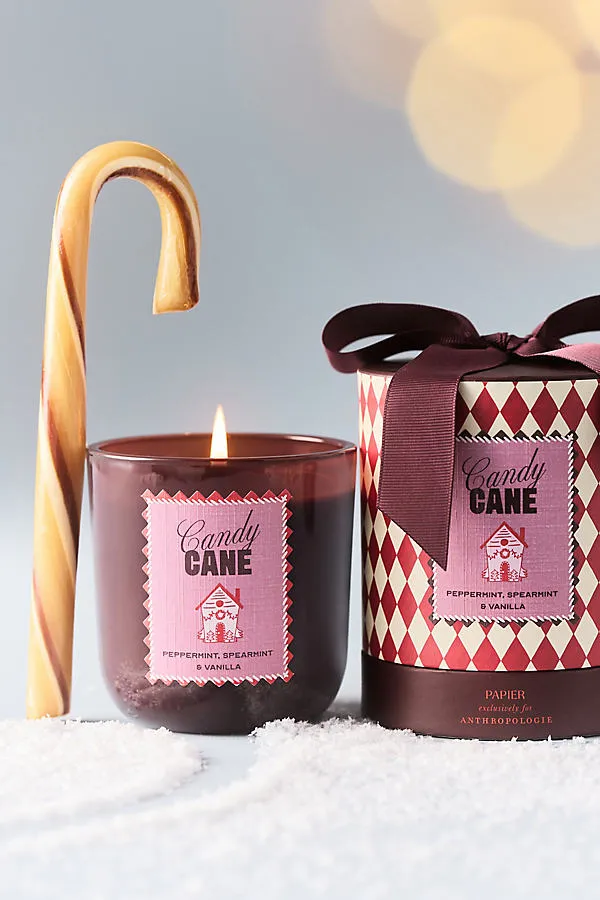 Papier Gourmand Candy Cane Boxed Glass Candle - Pink by Anthropologie