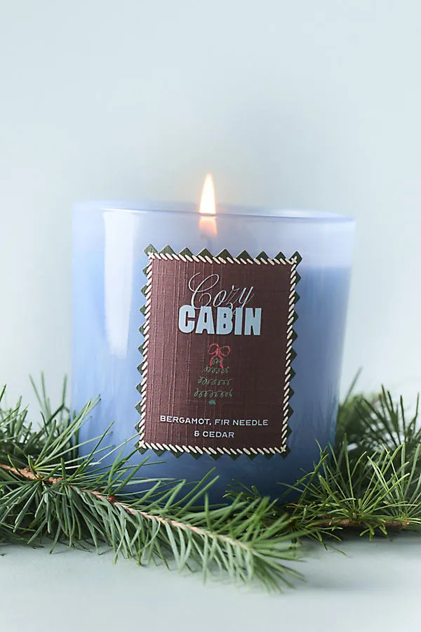 Papier Woody Cozy Cabin Boxed Glass Candle - Blue, Cotton by Anthropologie