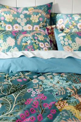 Paradise Double Floral Printed Duvet Cover - Blue, Cotton-Slub alternate view