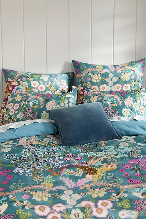 Paradise Double Floral Printed Duvet Cover - Blue, Cotton-Slub product
