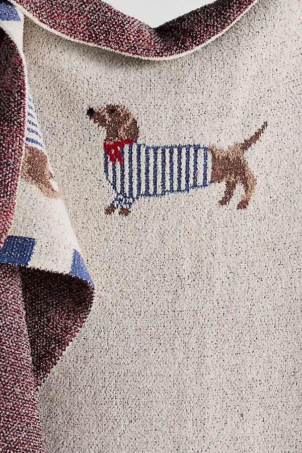 Parisian Dachshund Dog Knit Throw Blanket - Blue, Cotton Blend product