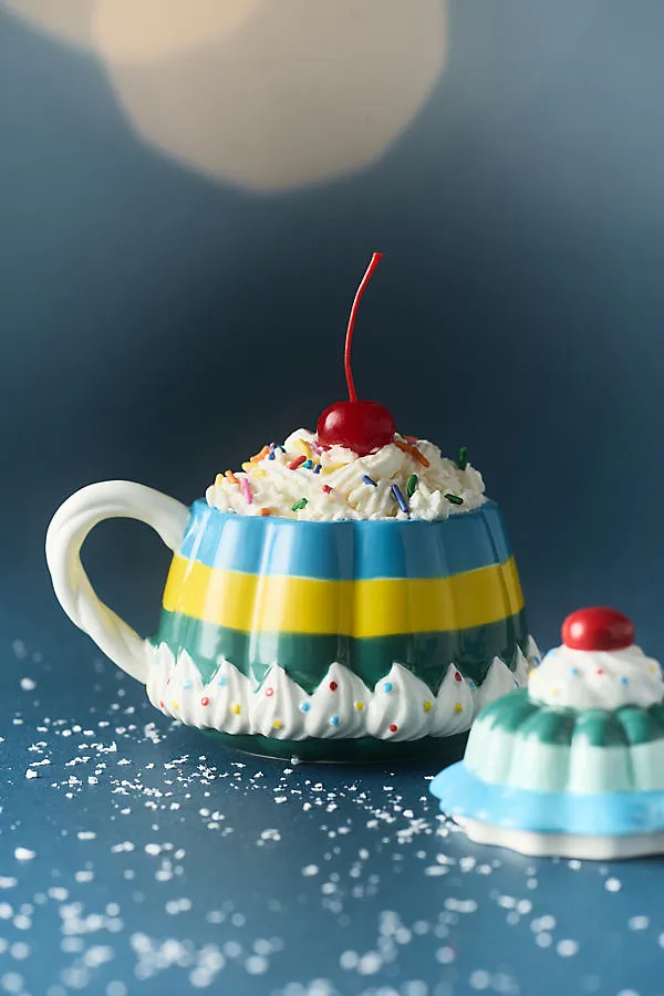 Patisserie Lidded Mug - Blue, Stoneware by Anthropologie