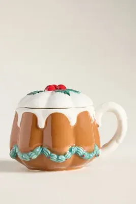 Patisserie Lidded Mug - Brown, Stoneware by Anthropologie, alternate view