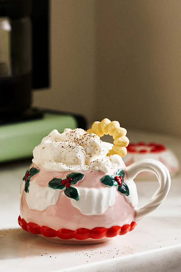 Patisserie Lidded Mug - Pink, Stoneware by Anthropologie