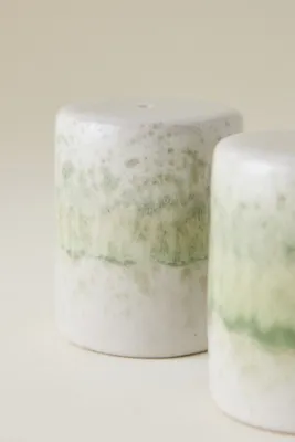Paula Stoneware Salt & Pepper Shaker Set - White, Green product