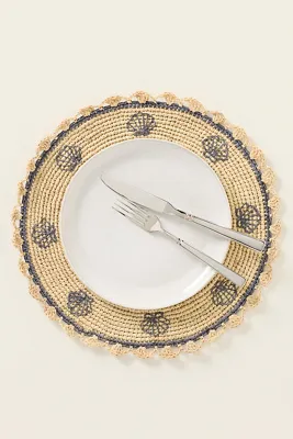 Payton James Handwoven Shell Placemat - Blue, Raffia Palm product