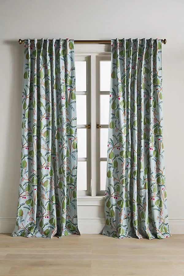 Pear Printed Cotton Curtain - Blue product