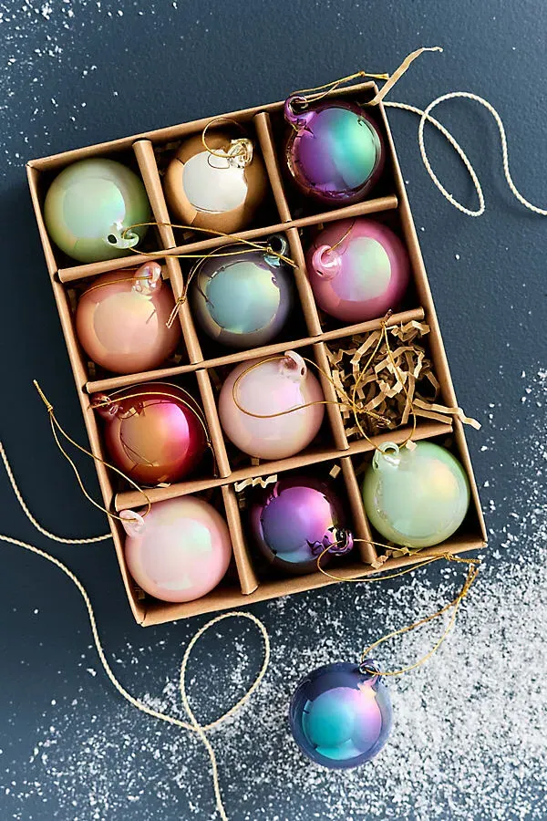 Pearlised Bauble Ornaments Set - White, Glass by Anthropologie