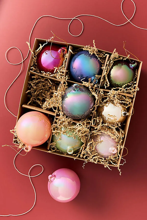 Pearlized Bauble Ornaments - Green, Glass by Anthropologie