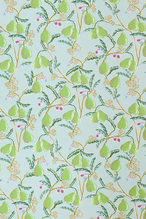 Pears Vine and Fruit Print Wallpaper - Blue, Non-Woven product