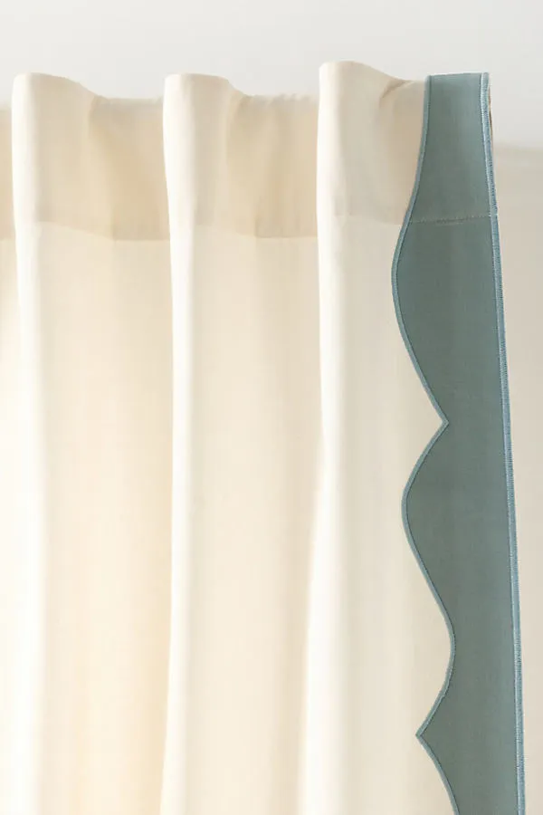 Penelope Wavy Border Curtain - Blue, Cotton product