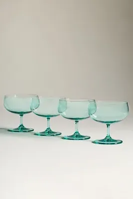Peony Coupe Glasses Set of 4 - Green, Cristallin Glass by Anthropologie, alternate view