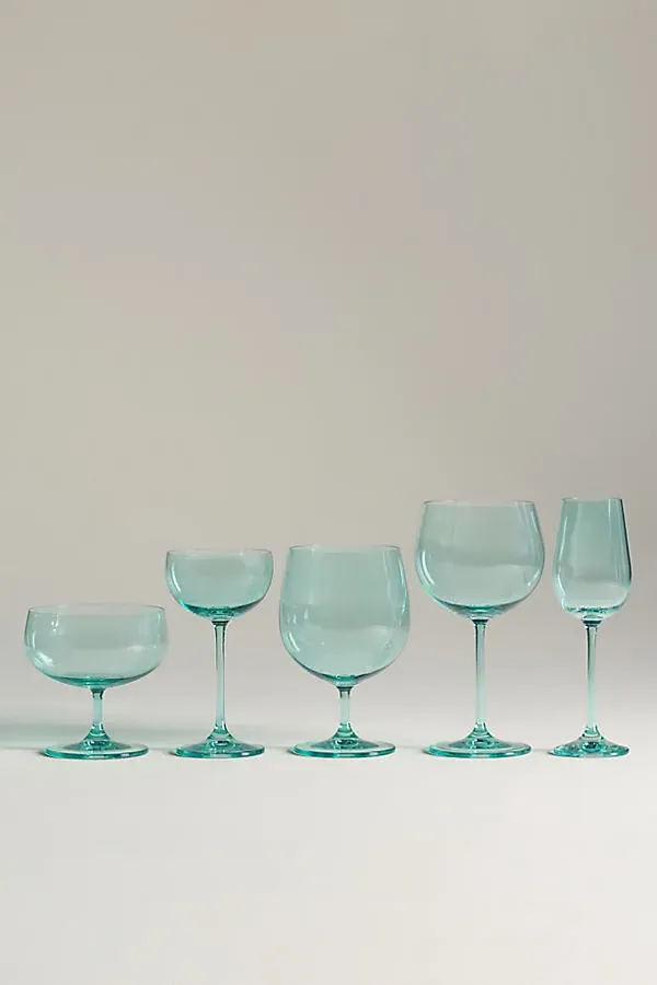 Peony Coupe Glasses Set of 4 - Mint, Cristallin Glass by Anthropologie