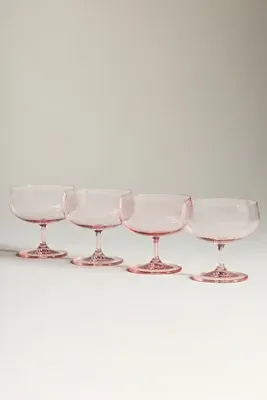 Peony Coupe Glasses Set of 4 - Pink, Cristallin Glass by Anthropologie, alternate view