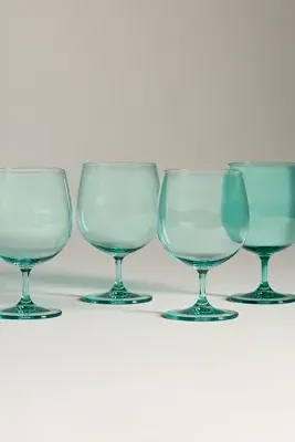 Peony Goblet Glasses Set of 4 - Green, Cristallin Glass by Anthropologie, alternate view