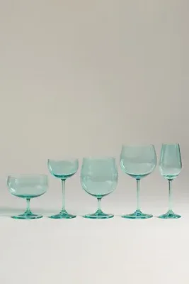 Peony Goblet Glasses Set of 4 - Mint, Cristallin Glass by Anthropologie, alternate view