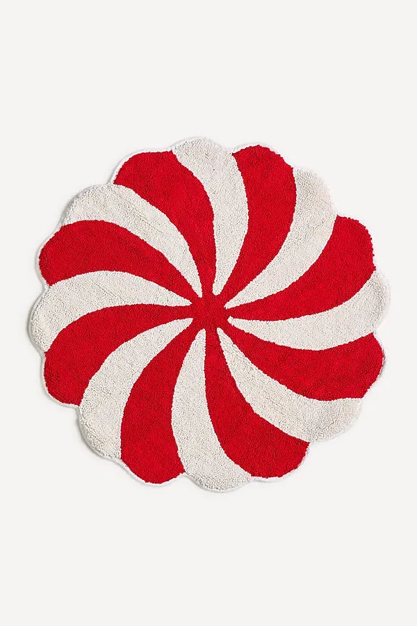 Peppermint Round Bath Mat - Red, Cotton Blend by Anthropologie