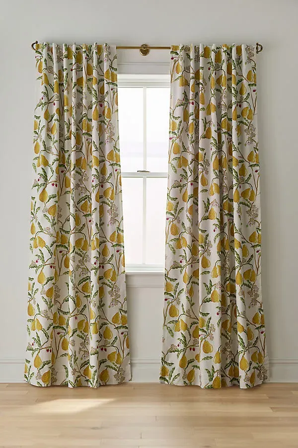 Pera Pear Printed Blackout Curtain - Yellow, Cotton by Anthropologie