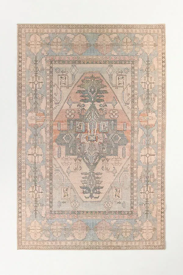 Persian-Inspired 2.5x9 Coral Rug - Orange, Polyester/Cotton by Anthropologie