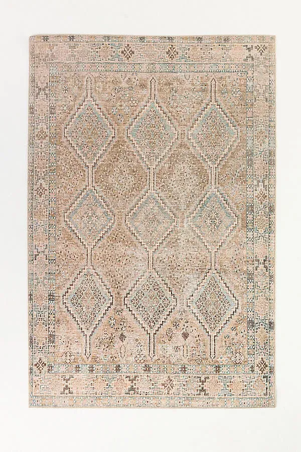 Persian-Inspired Diamond 2.5x9 Rug - Beige, Polyester/Cotton by Anthropologie