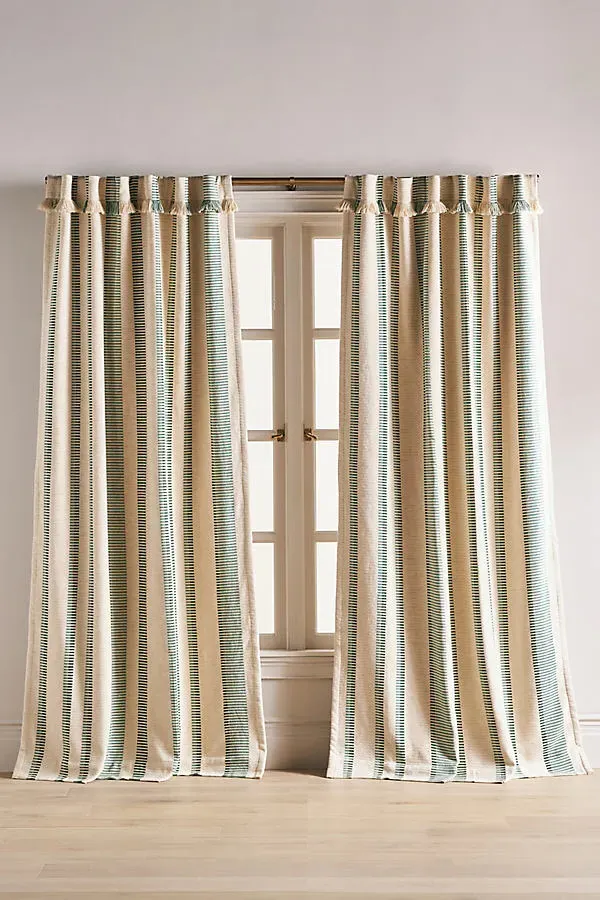 Pieced Stripe Blackout Curtain - Grey, Cotton Blend by Anthropologie