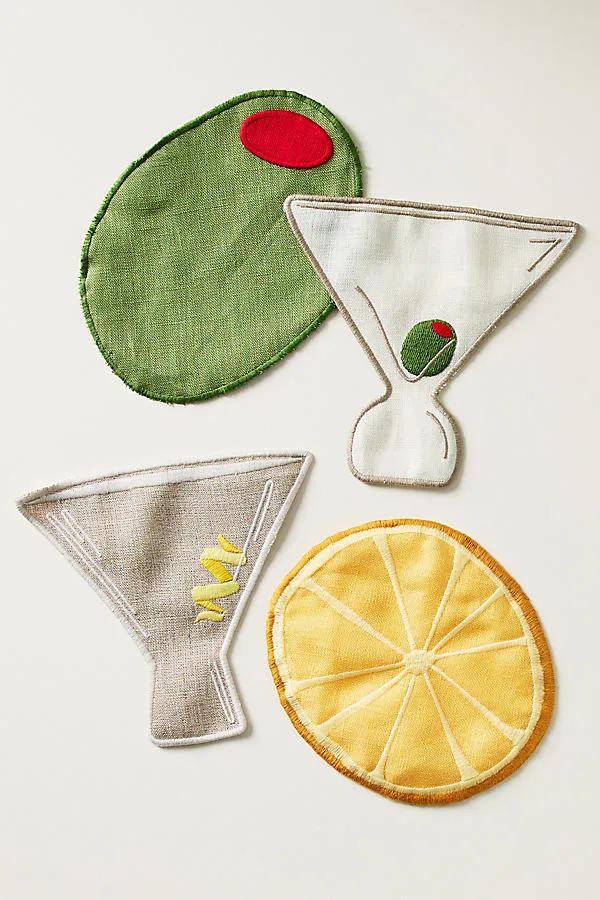 Piecework Linen Cocktail Napkins Set of 4 - Silver product