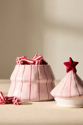 Pink Stripe Tree Jar with Lid by Anthropologie, alternate view