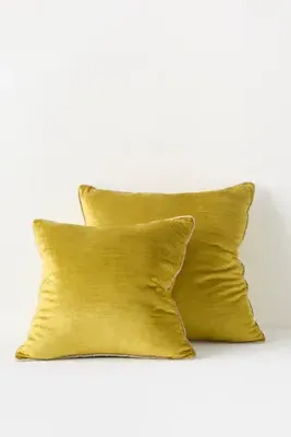 Piped Velvet Cushion - Beige, Cotton/Rayon by Anthropologie, image 2