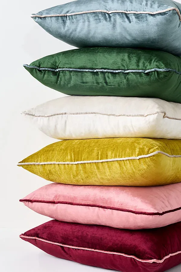 Piped Velvet Cushion - Beige, Cotton/Rayon by Anthropologie