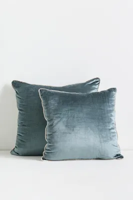 Piped Velvet Cushion - Blue, Cotton/Rayon by Anthropologie, image 2